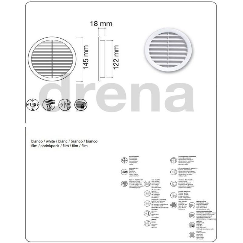 Rejilla Ventilacion Empotrar Redonda Ø 120 Mm - Imagen 2