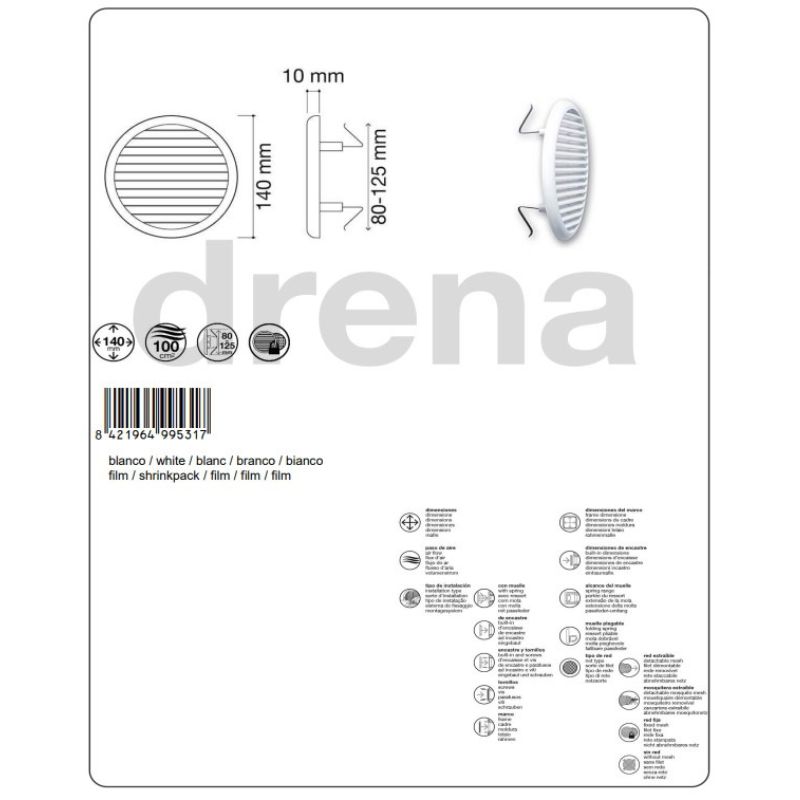 Rejilla Ventilacion Empotrar Redonda Con Muelle Ø 140 Mm - Imagen 2