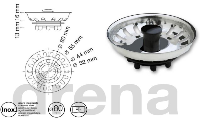 Tapon De Rejilla Para Valvula Fregadero Ø 80mm. - Imagen 2