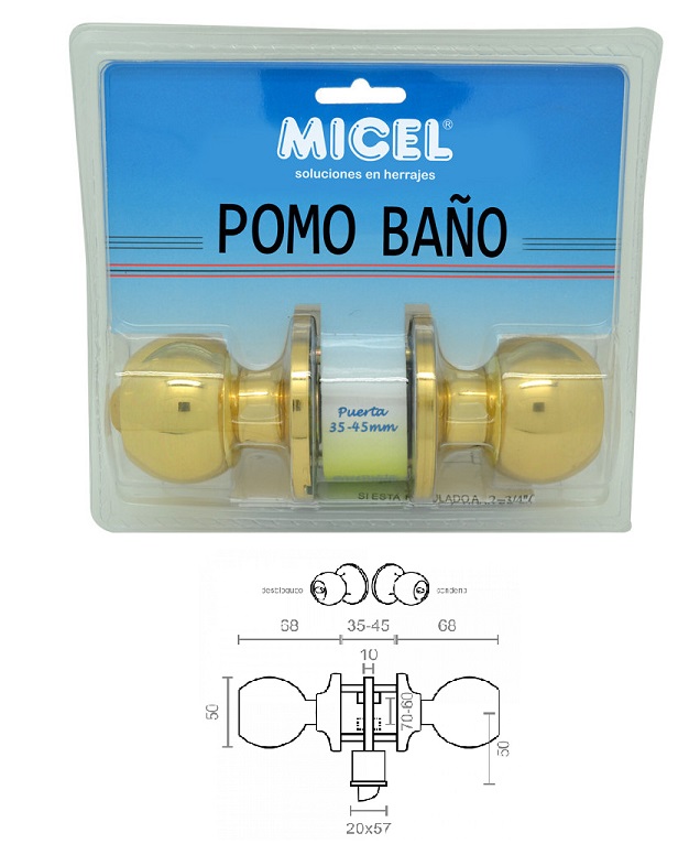 Pomo Puerta Bola Baño Laton Pulido - Imagen 2
