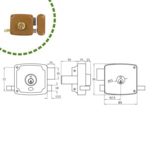 Cerradura Sobreponer 72u-80 Esmaltado Oro Derecha