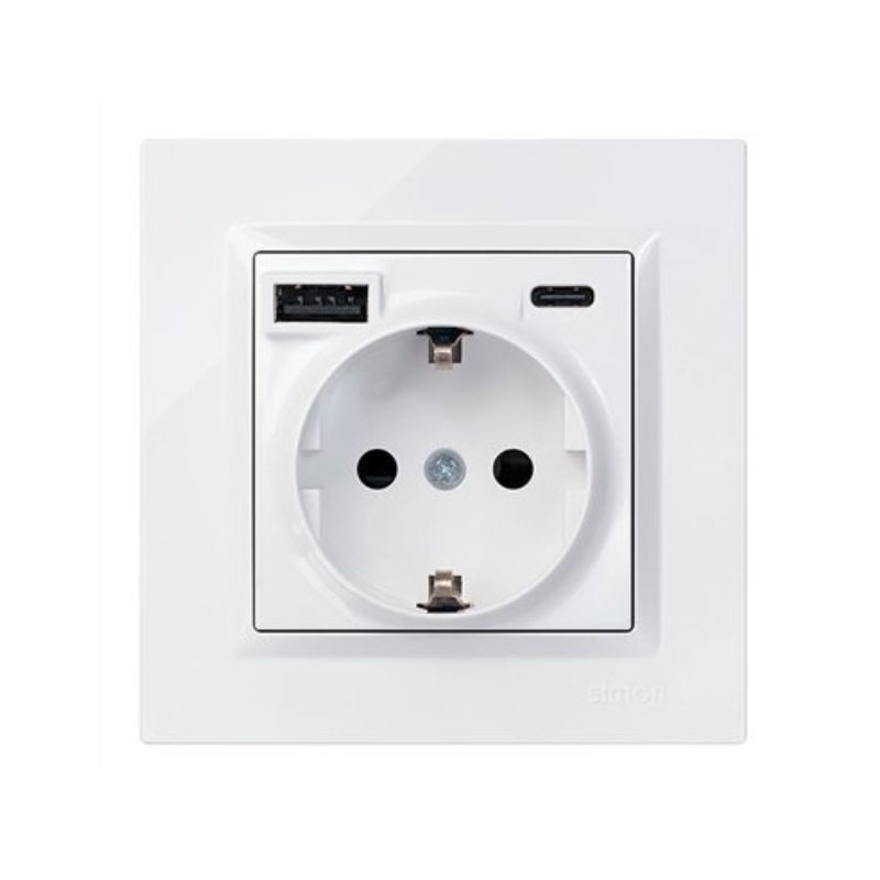 250307 Enchufe Schuko S10 Con Usb A + C Blanco - Imagen 1