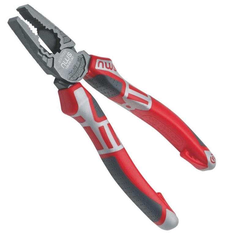 Alicate NWS CombiMax 180mm con mordazas dentadas y mangos ergonómicos rojos y grises
