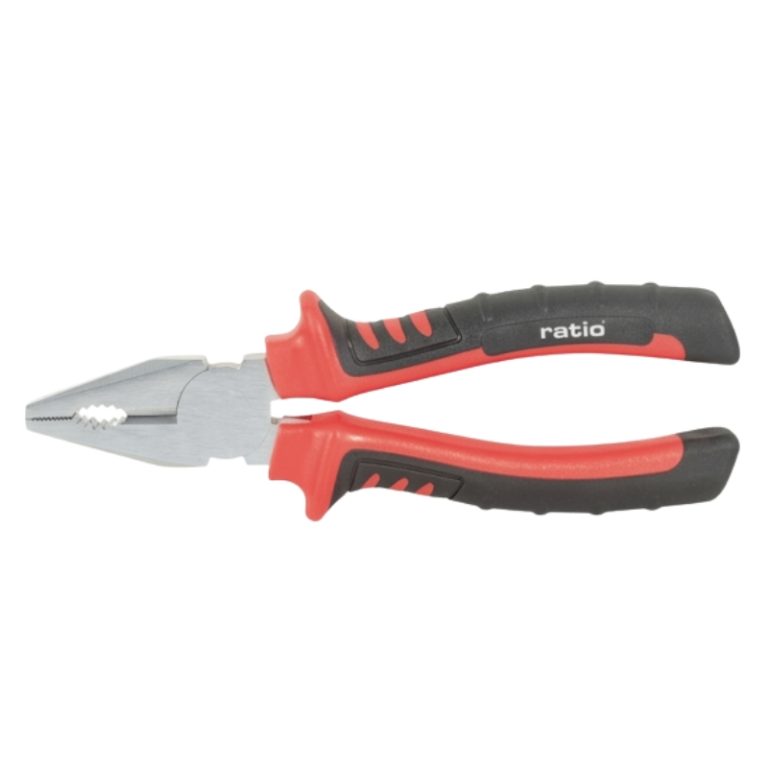 Alicate universal Ratio 180mm Basic con mango rojo y negro
