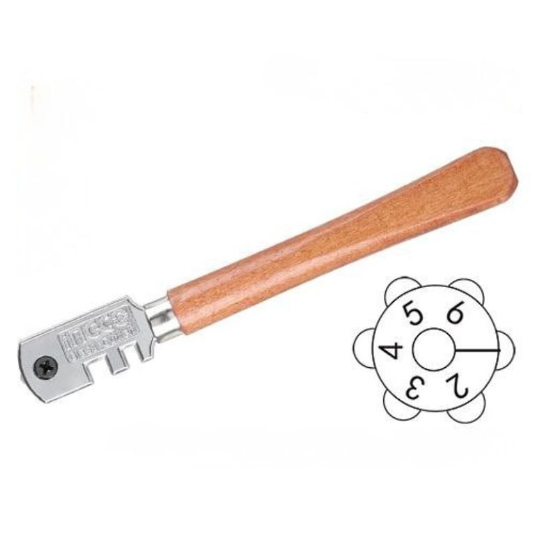 Cortacristales manual seis ruedas con cabezal metálico y mango de madera