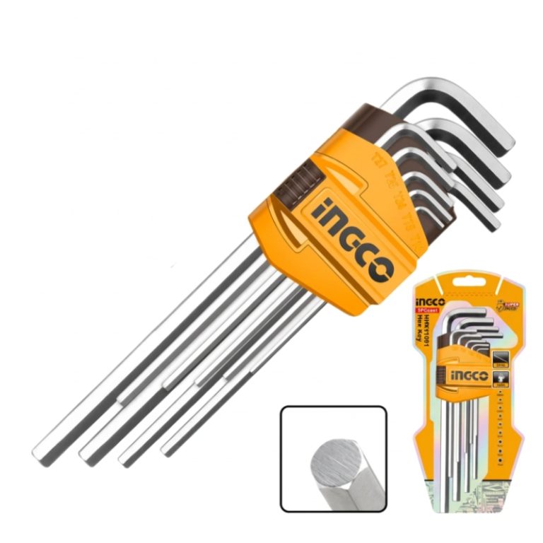 Juego llaves Allen métricas INGCO con 9 medidas de 1,5 a 10 mm y soporte