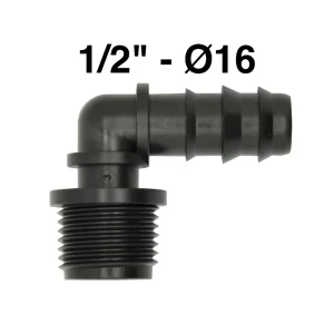 Codo 90º Rosca Macho 16mm X 1/2"