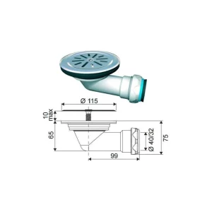 Valvula Plato Ducha Ø 115 Mm Salida Ø 40/32