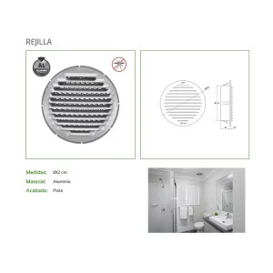 Rejilla Ventilacion Aluminio Ø12 Cm Plata