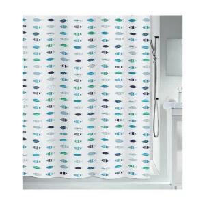 Cortina baño poliéster Santorini azul para renovar el baño