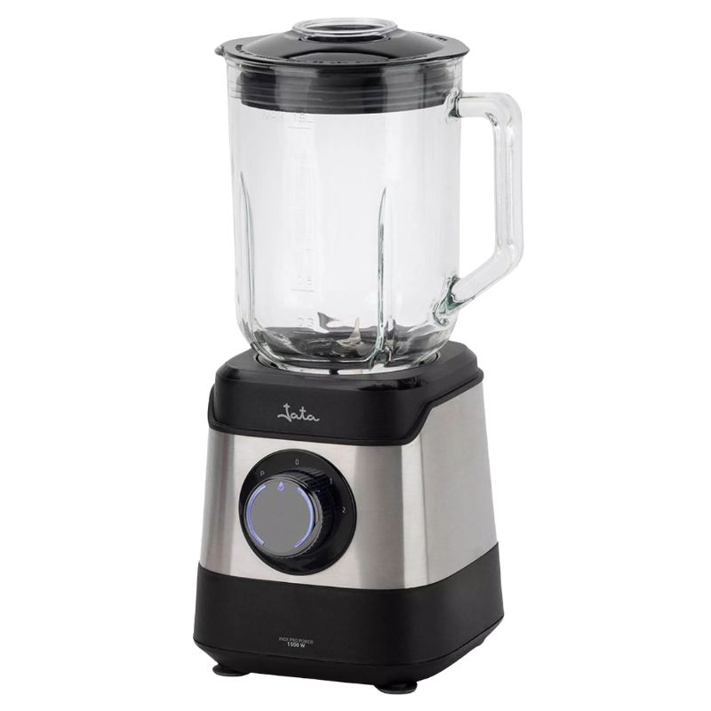 Batidora de vaso cristal con cuerpo de acero inoxidable y jarra graduada