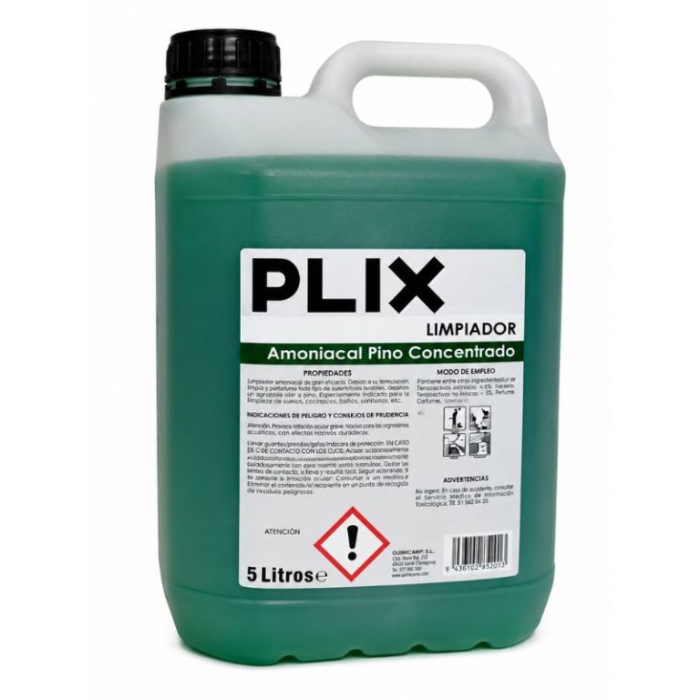 Limpiador amoniacal pino Plix concentrado en garrafa verde de 5 litros