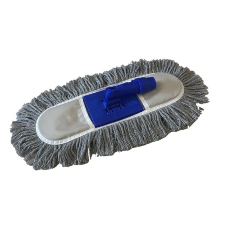 Mopa algodón gris 40x12 cm con flecos y soporte central azul